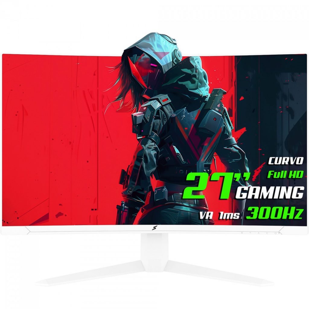 Monitor Gamer SuperFrame UltraX, 27 Pol, Curvo, Full HD, Fast VA, 1ms, 300Hz, FreeSync/G-Sync, HDMI/DP, Branco, SFUCW-27300-FHD