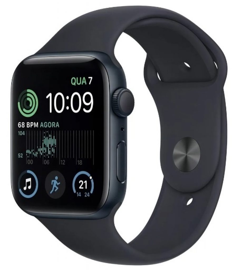 Smartwatch Apple Watch SE (2ª Ger) GPS, Caixa de alumínio 44 mm, Pulseira esportiva Midnight Black – A2723