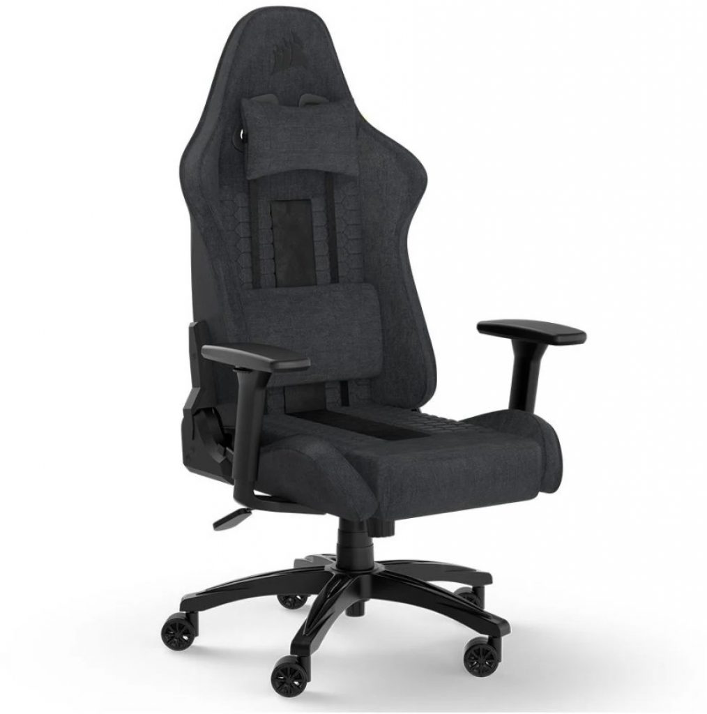 Cadeira Gamer Corsair TC100 Relaxed Fabric, Até 120Kg, Com Almofadas, Reclinável, Cilindro de Gás Classe 4, Preto e Cinza – CF-9010052-WW