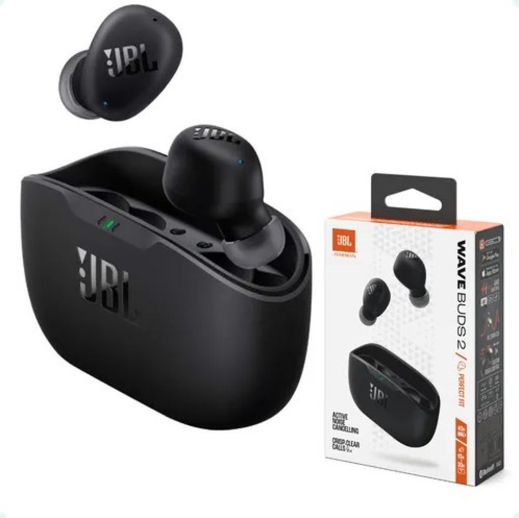 Fone De Ouvido Sem Fio JBL Wave Buds 2 Bluetooth ANC Até 40 horas, Preto – JBLWBUDS2BLK