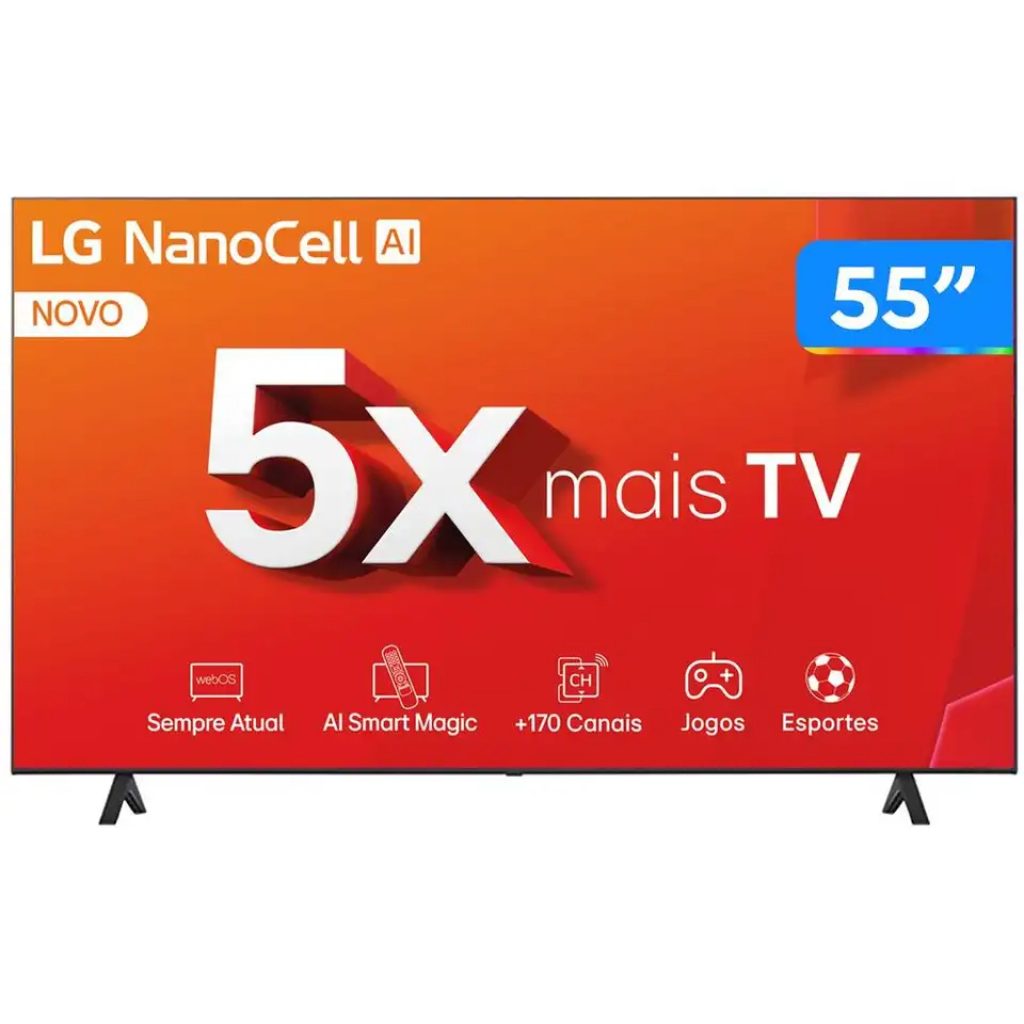 Smart TV 4K 55″ LG NanoCell 55NANO80T Processador α5 Ger7 AI Hub de Esportes Alexa/Chromecast integrado webOS 24 Controle Smart Magic