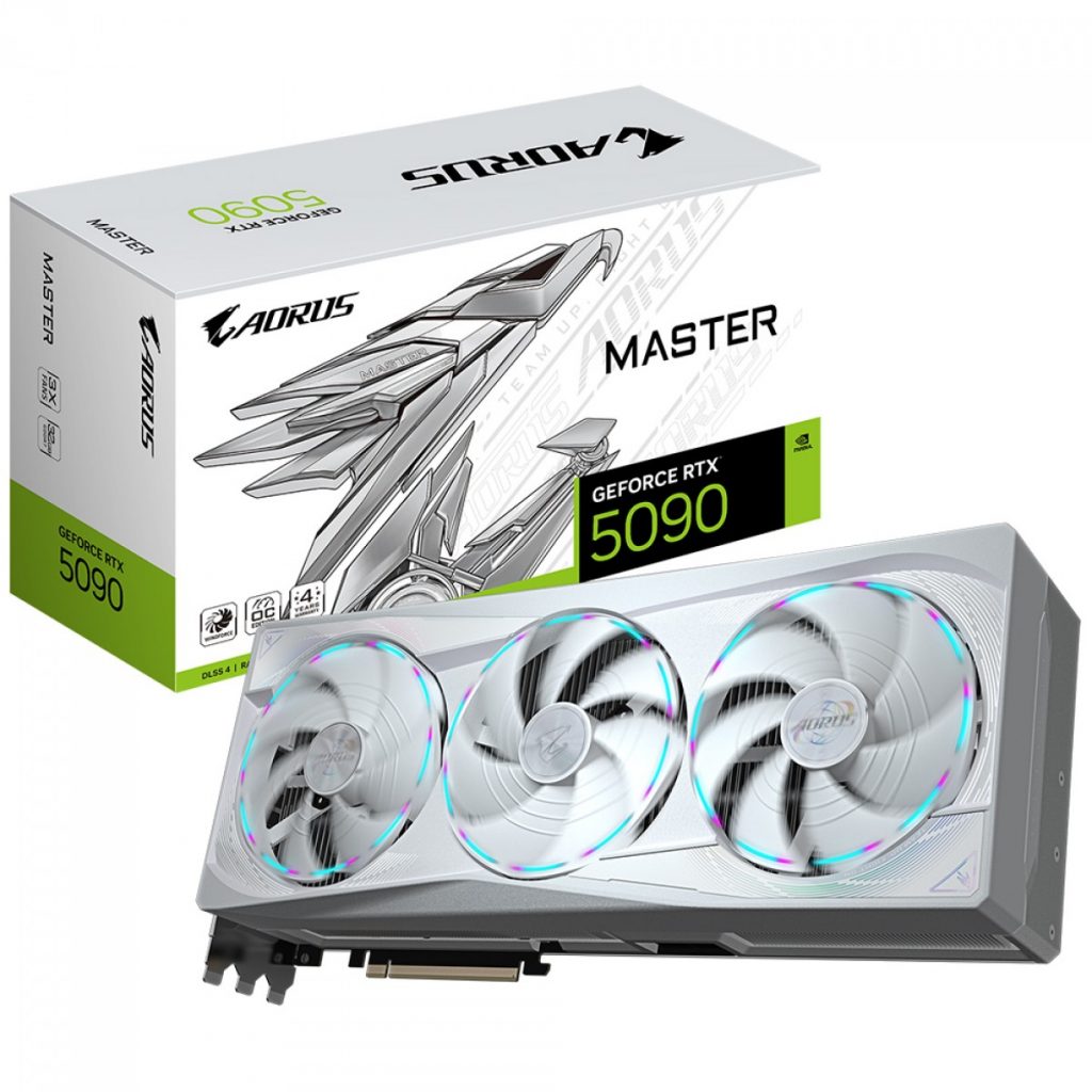 Placa de Vídeo Gigabyte NVIDIA GeForce RTX 5090 Aorus Master Ice, 32GB, GDDR7, DLSS, Ray Tracing, GV-N5090AORUSM ICE-32GD