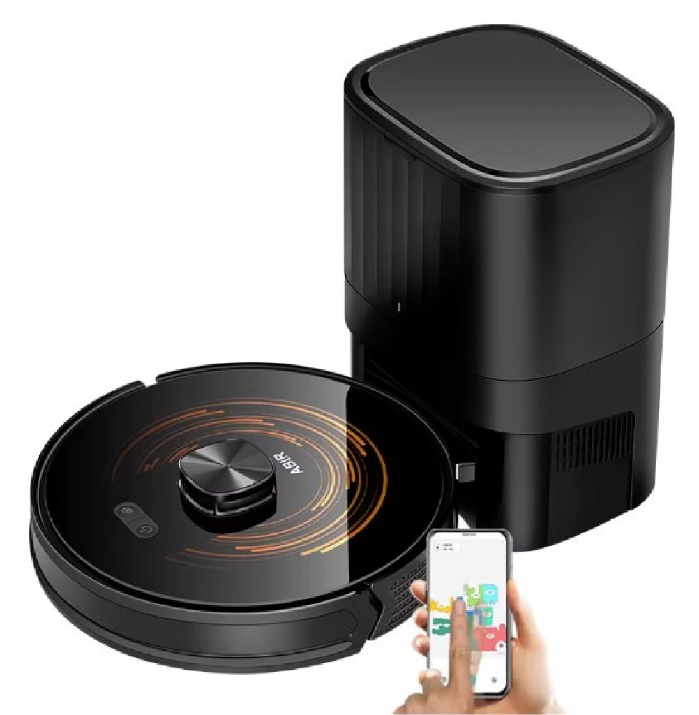 Robô Aspirador ABIR K30 Com Base Autolimpante, Passa Pano. 6500 PA, Laser Duplo LiDAR, Luz UV Esterilizadora, Mapeamento multi-pisos, Limpeza de tapetes e 240 min de Autonomia, 220V, Português