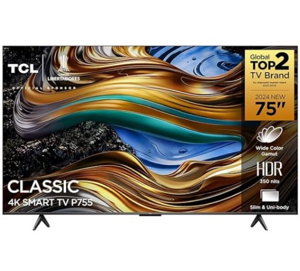 Smart TV 75″ 4K UHD LED TCL 75P755 Wi-Fi Bluetooth 3 HDMI 1 USB