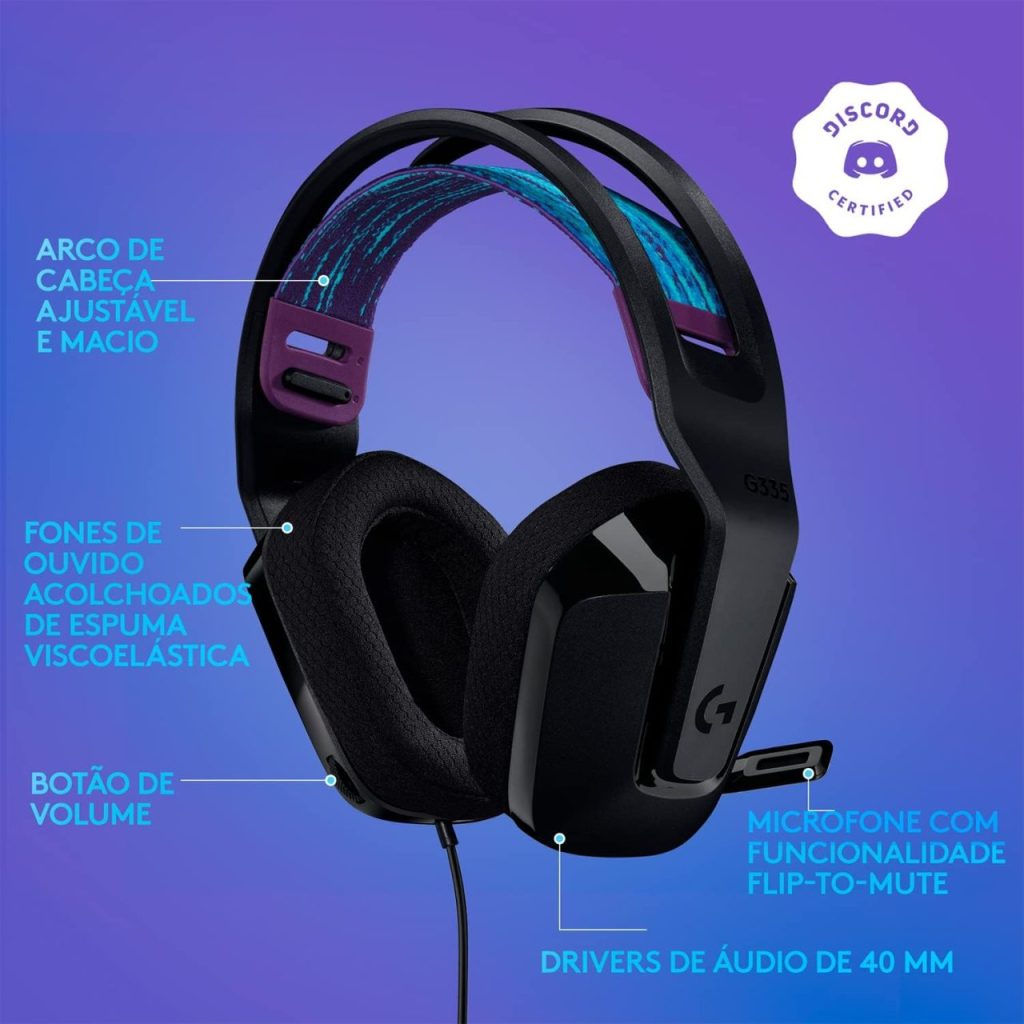 Headset Gamer com Fio Logitech G335 Estéreo – Preto