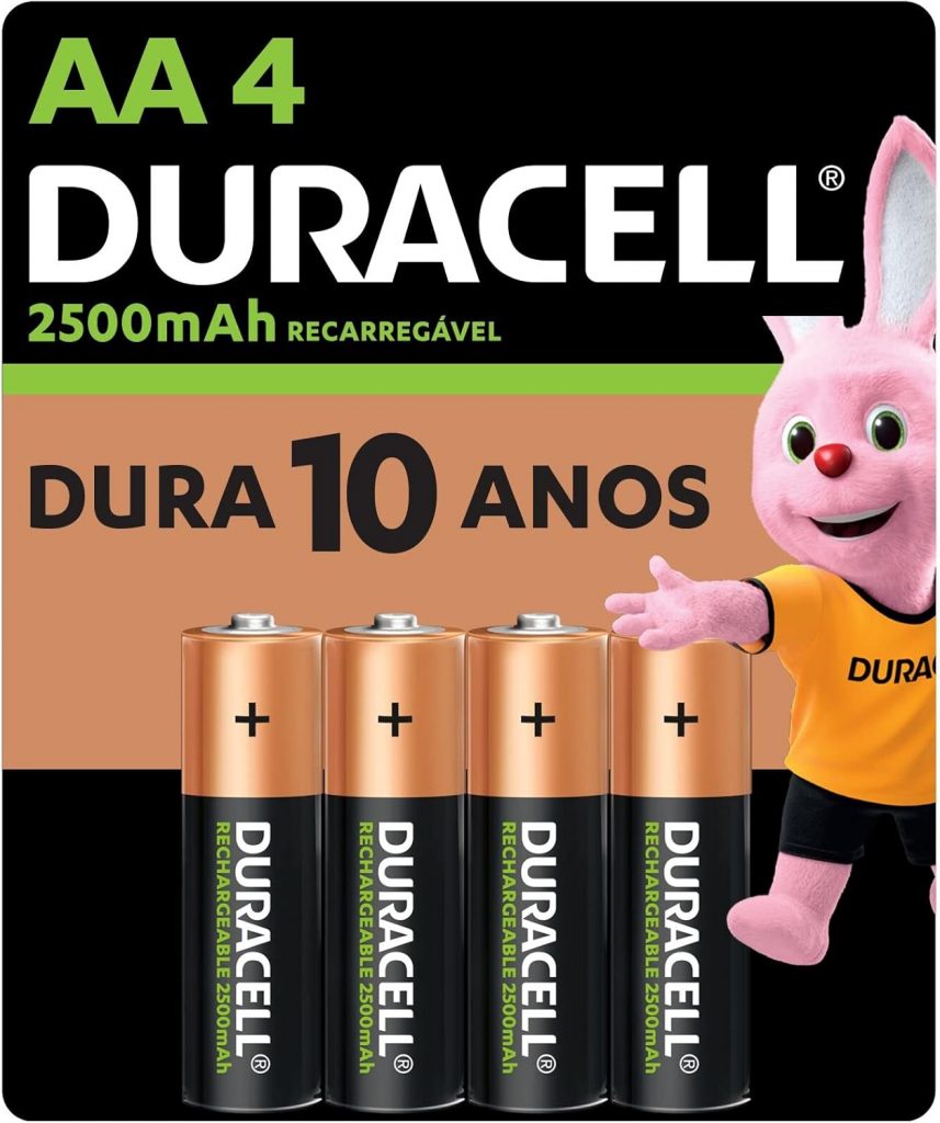 Pilha Recarregável AA Pequena DURACELL com 4 unidades