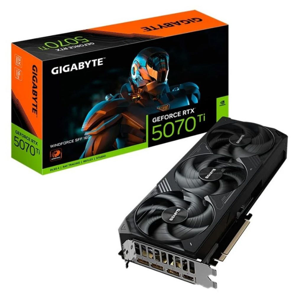 Placa de Vídeo Gigabyte RTX 5070 Ti WINDFORCE SFF 16G NVIDIA GeForce, 16GB, GDDR7, 256bits, DLSS, Ray Tracing – 9VN507TW-00-G10