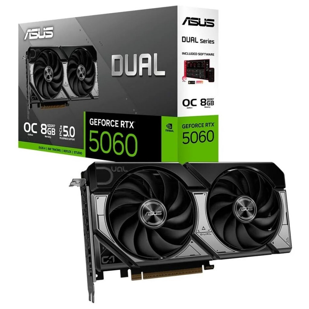 Placa de Vídeo ASUS DUAL RTX 5060 NVIDIA GeForce OC 8GB GDDR7, 2565MHz, 128 bits, OpenGL 4.6, DLSS 4, Ray Tracing – DUAL-RTX5060-O8G