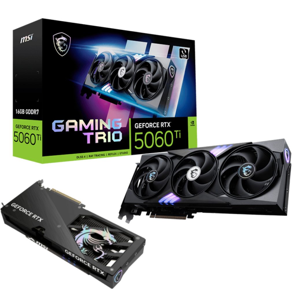 Placa de Vídeo MSI RTX 5060 Ti 16G TRIO OC NVIDIA GeForce GAMING, 16GB GDDR7, 128-bit, 2662 MHz, TRI FROZR 4, FP4 e DLSS 4, Ray Tracing – G506T-16GTC