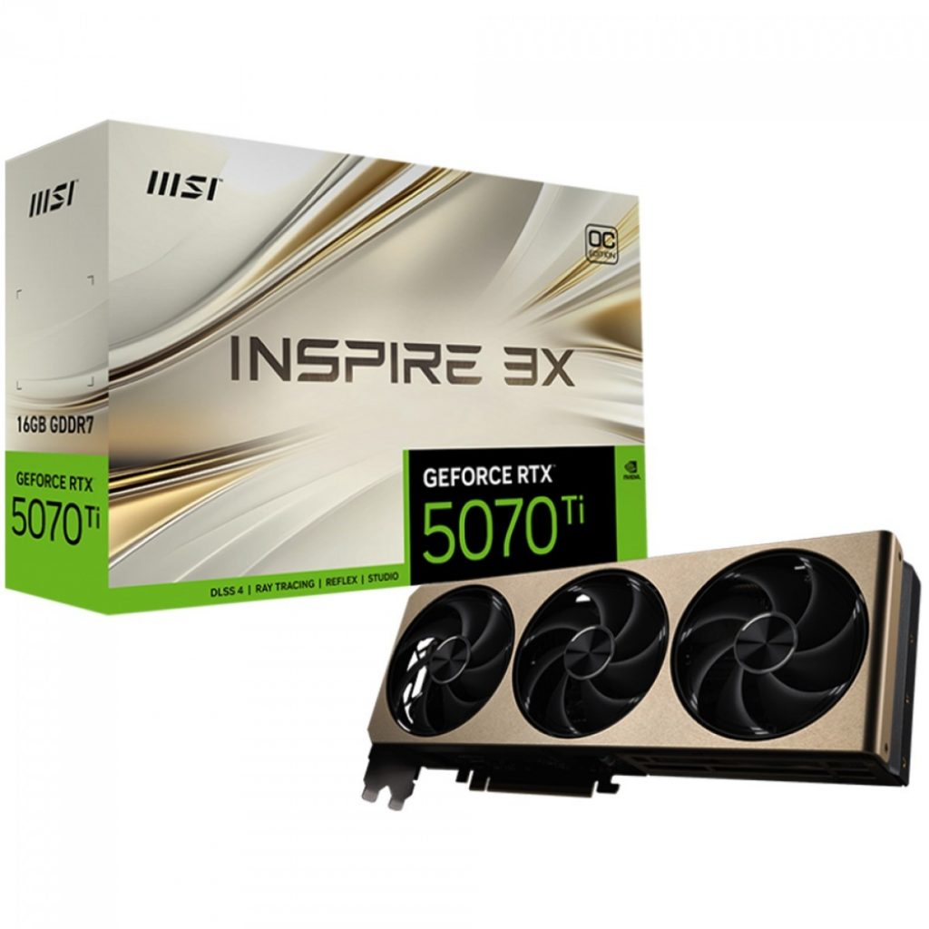 Placa de Vídeo MSI NVIDIA GeForce RTX 5070 Ti Inspire 3X OC, 16GB, GDDR7, DLSS, Ray Tracing – 912-V531-273