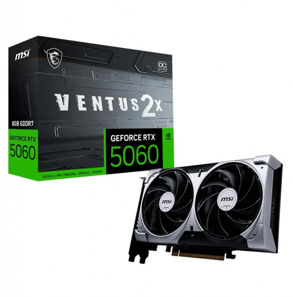 Placa de Vídeo MSI RTX 5060 8G VENTUS 2X OC Geforce NVIDIA, 8GB, GDDR7, 128 bits, 2535 MHz, DLSS 4, Ray Tracing – G5060-8V2C
