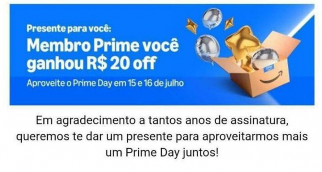 Cupom Amazon Prime R$ 20 OFF em R$60