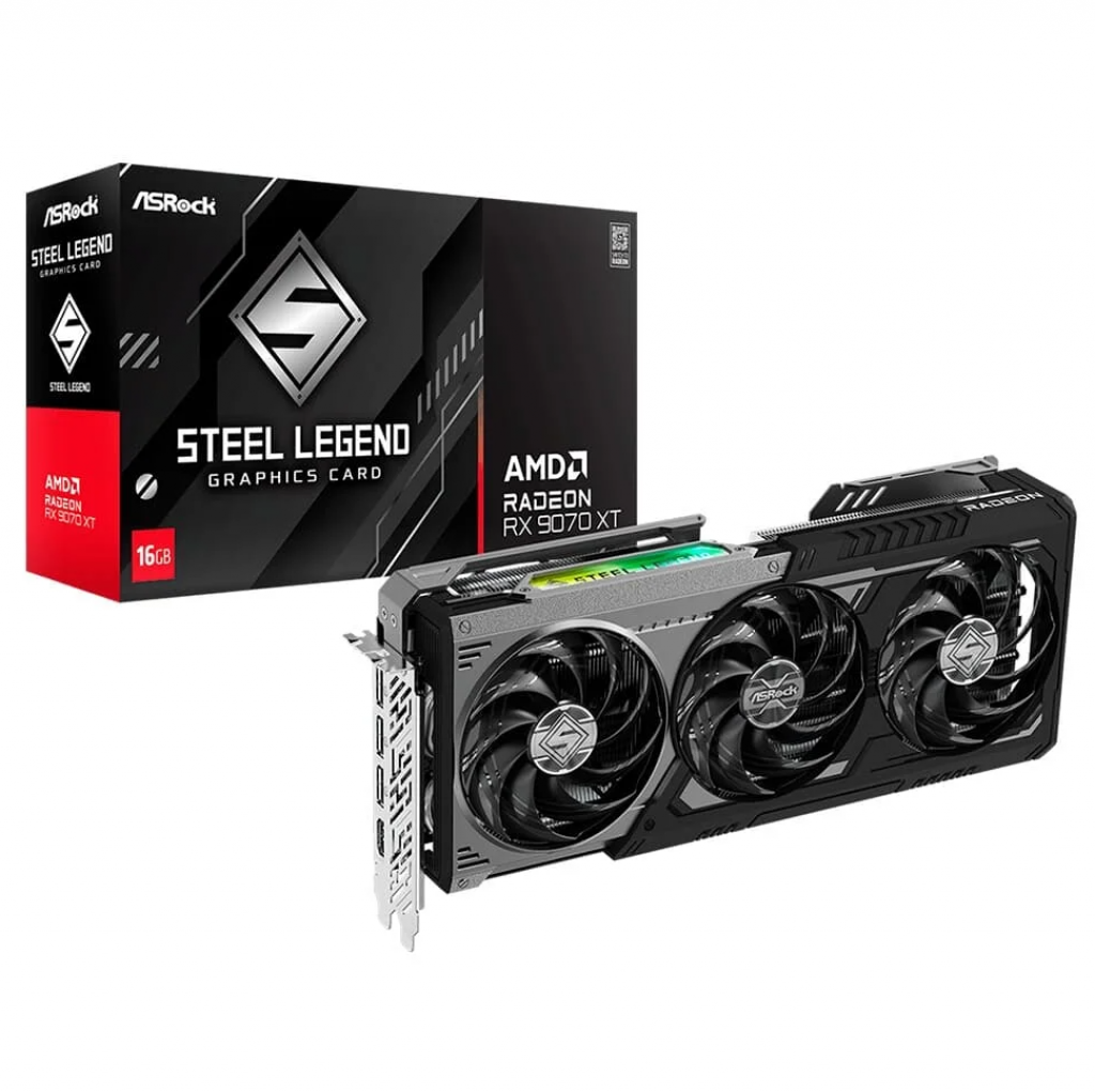 Placa de Vídeo ASRock RX 9070 XT Steel Legend Dark, 16GB AMD Radeon, ARGB, 16GB, GDDR6, FidelityFX, RDNA 4 – 90-GA5VZZ-00UANF