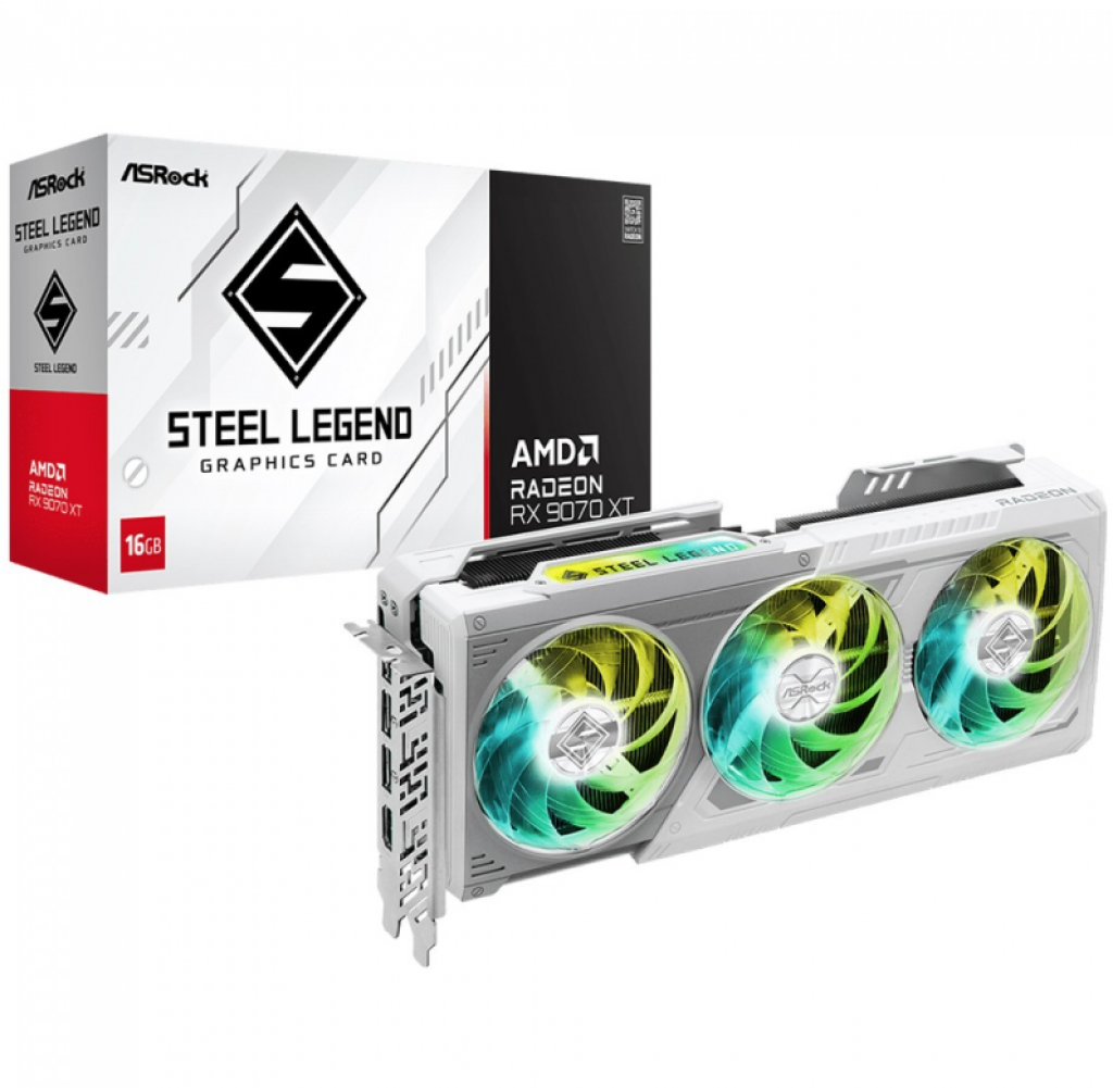 Placa de Vídeo ASRock AMD Radeon RX 9070 XT Steel Legend, 16GB, GDDR6, FSR, Ray Tracing, White – 90-GA5DZZ-00UANF