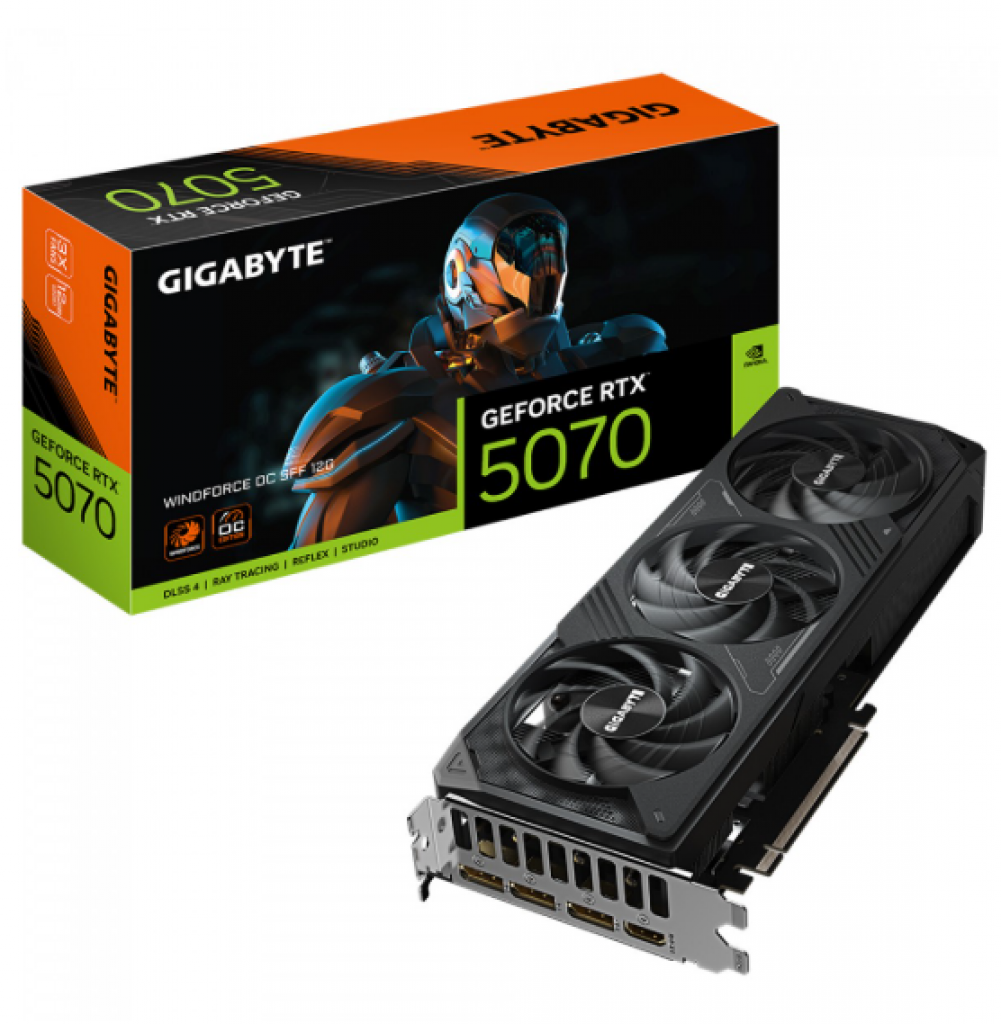 Placa de Vídeo Gigabyte NVIDIA GeForce RTX 5070 Windforce OC SFF, 12GB, GDDR7, DLSS, Ray Tracing, GV-N5070WF3OC-12GD