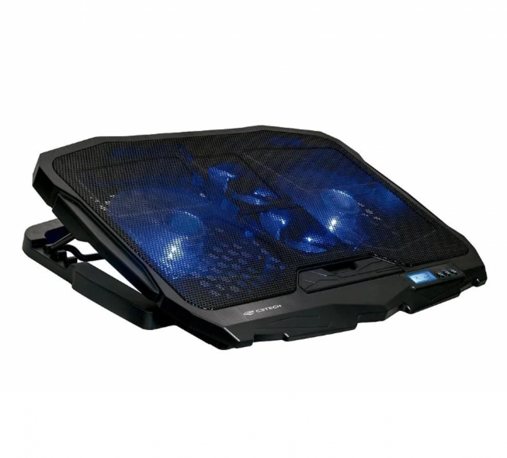 Base para notebook Gamer C3Tech NBC-100BK 17,3″ Refrigerada, 4 Ventiladores, Led Azul, controle de velocidade, regulagem de altura em 5 posições, Display digital em LCD, 2x USB