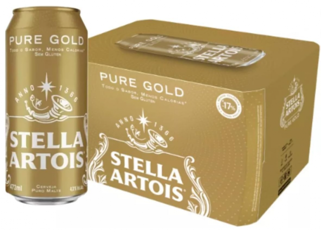 Pack Cerveja Stella Artois Pure Gold Sem Glúten, Lata, 473ml, Caixa 12 unidades
