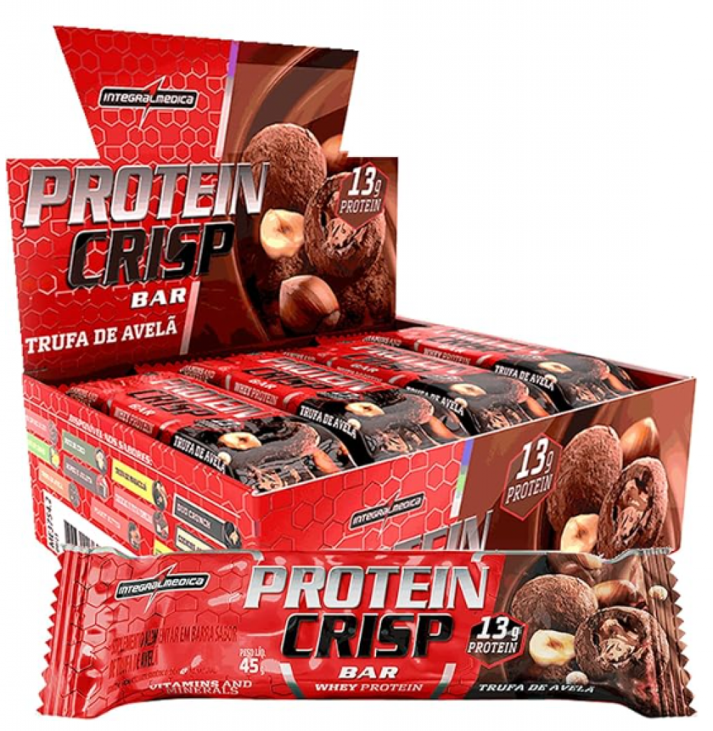 Integralmedica – Barra de Proteína Whey Protein Crisp Bar Trufa Avelã – Snack Proteíco – Pré e Pós-Treino – Display com 12 Unidades
