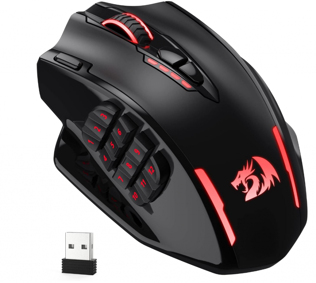 Mouse Gamer Redragon M913 Impact Elite, mouse RGB com fio/sem fio 16000 DPI com 16 botões programáveis, bateria de 45 horas e sensor óptico profissional, 12 botões laterais MMO Mous