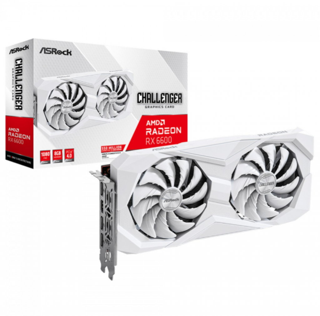 Placa de Vídeo ASRock Radeon RX 6600 Challenger White, 8GB, GDDR6, FSR, Ray Tracing, Branco, 90-GA4UZZ-00UANF