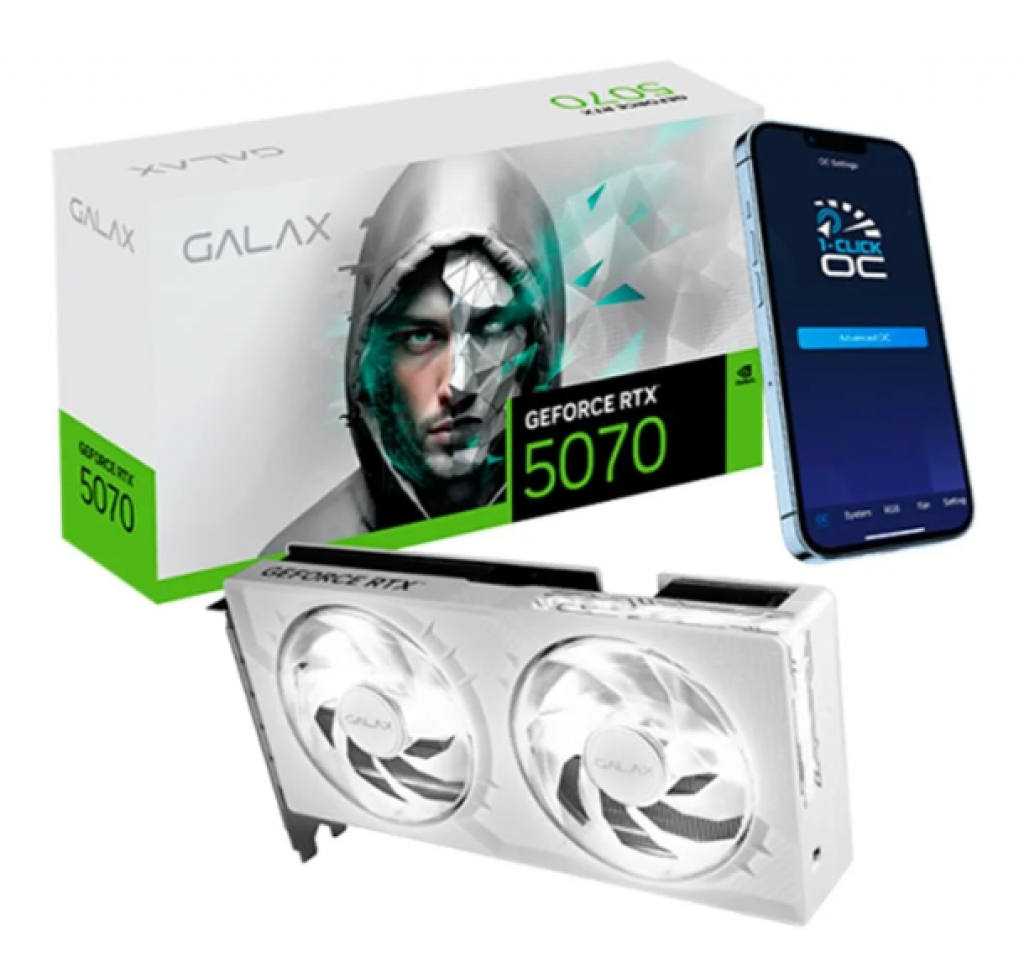 Placa de Vídeo GALAX RTX 5070 1-Click OC White NVIDIA GeForce, 12GB, GDDR7, 192 Bits, Ray Tracing, DLSS 4 – 57NON7MDBSWH