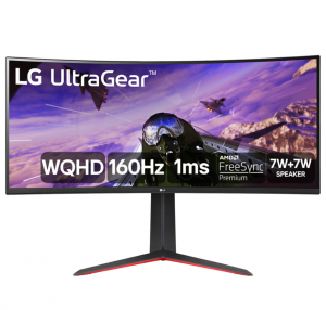 Monitor Gamer LG UltraGear LG 34″ Curvo LED WQHD, UltraWide, 160Hz, 1ms, DisplayPort e HDMI, AMD FreeSync Premium, HDR10, 99% sRGB – 34GP63A-B