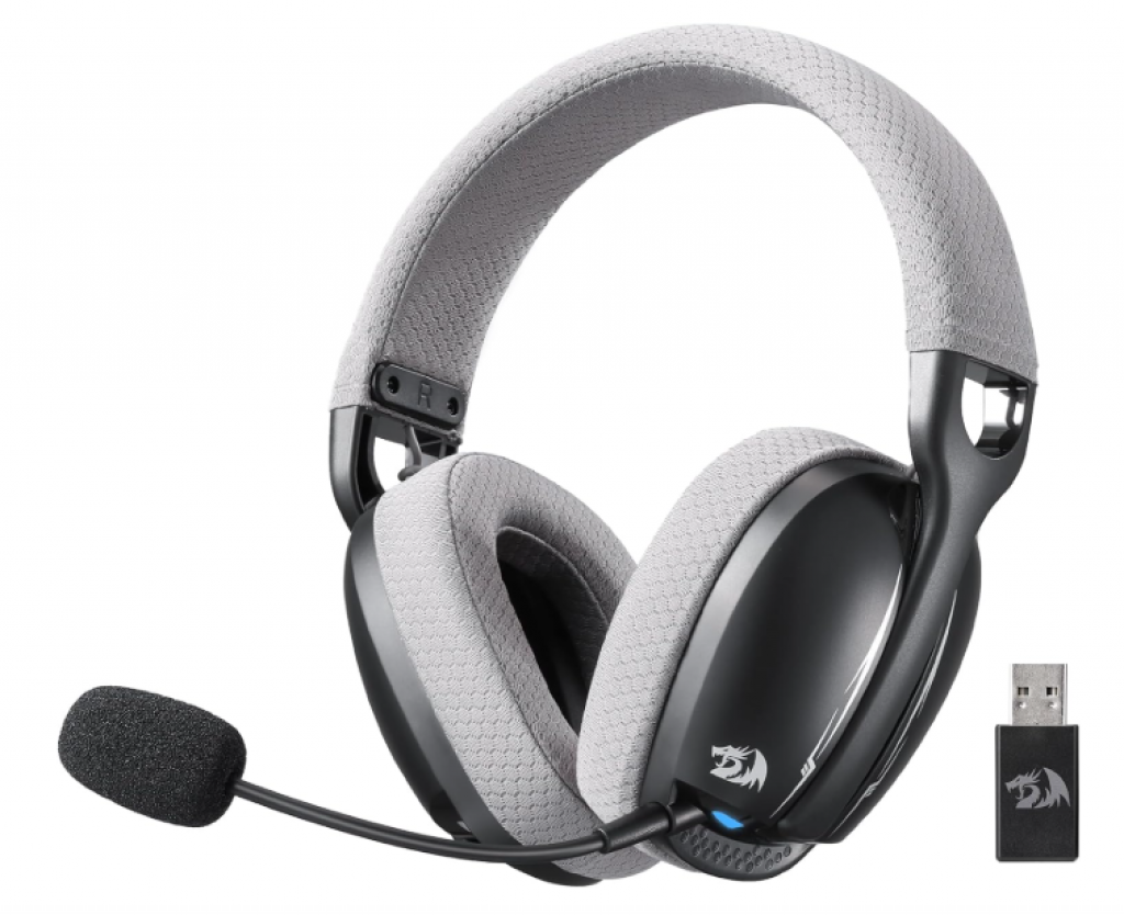 Headset Gamer Wireless Redragon Skuld Pro Preto com LED Azul, Bateria até 24h, Bluetooth, 2.4GHz ou USB Tipo-C com Cabo – H878BG