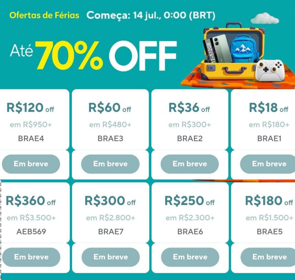 Cupons do Evento Ofertas de Férias – AliExpress