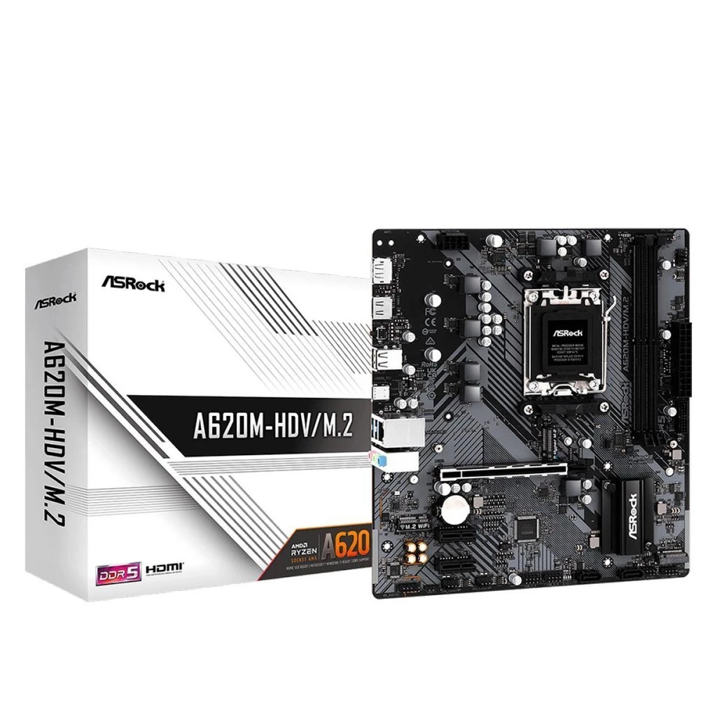 Placa Mãe ASRock A620M-HDV/M.2+, Chipset A620, AMD AM5, M-ATX, DDR5, 90-MXBLL0-A0UAYZ