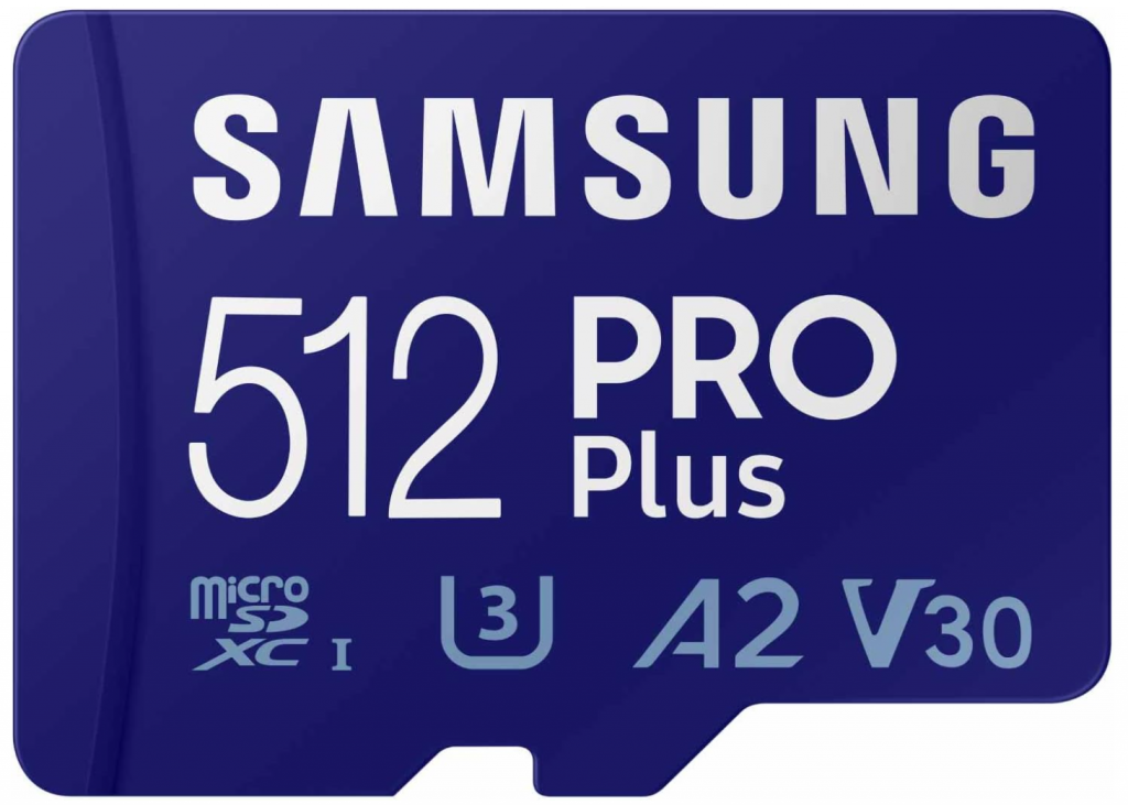Cartão de memória microSD PRO Plus Samsung + adaptador, 512 GB microSDXC, até 180 MB/s, Full HD e 4K UHD, UHS I, C10, U3, V30, A2, para smartphones Android, tablets, GoPro e drone DJI (MB MD512SA/AM)