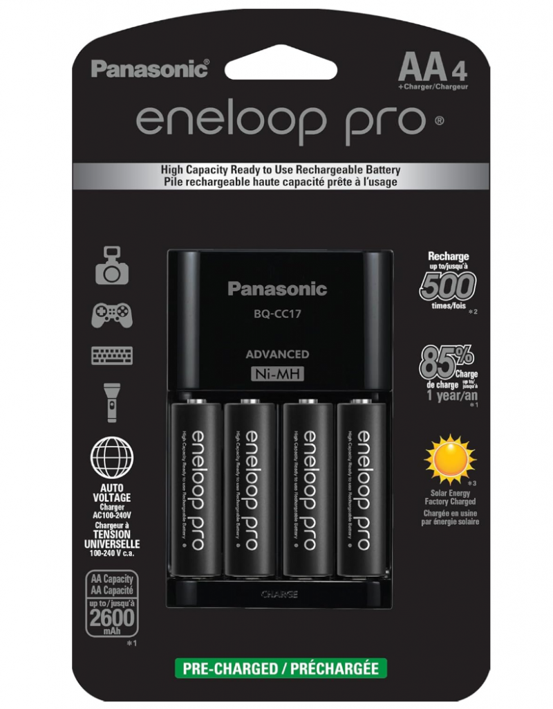 Carregador Eneloop PRO Panasonic com 4 Baterias AA de 2550mAh – BQ-CC17
