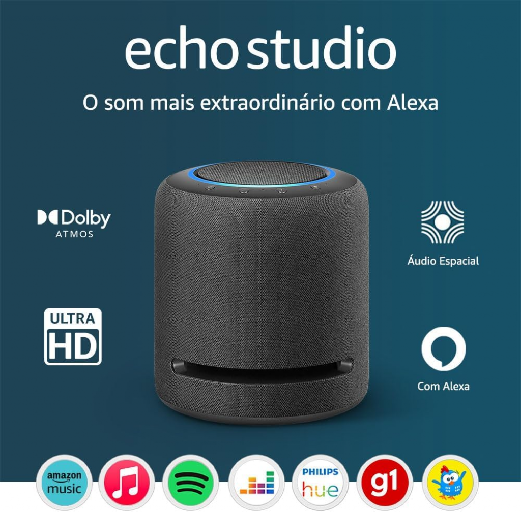 Echo Studio (Última geração) | O som mais extraordinário com Alexa – com Dolby Atmos e tecnologia de processamento de áudio espacial | Cor preta