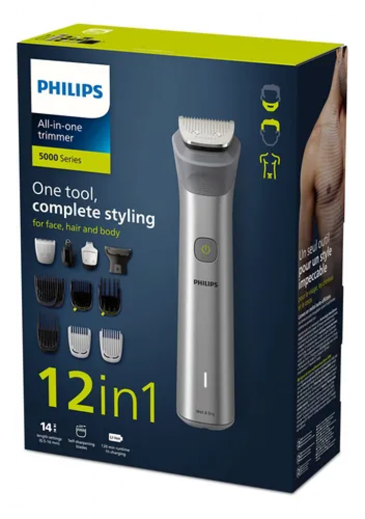 Aparador de Pelos Philips Multigroom 12 em 1 para Rosto, Corpo e Cabelos, Tecnologia BeardSense, 100% à Prova d´água, Bivolt – MG5950/15