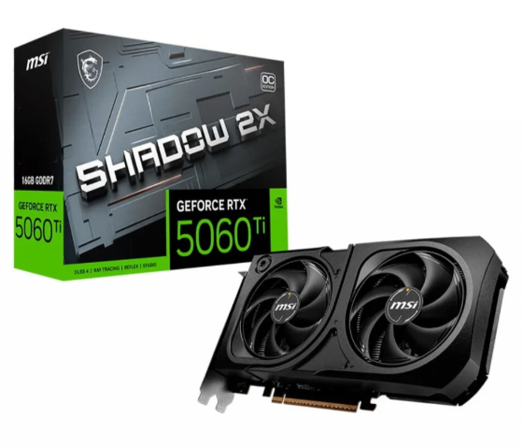 Placa de Vídeo MSI RTX 5060 Ti 16G SHADOW 2X OC PLUS Geforce NVIDIA, 16GB GDDR7, 128 bits, 2617 MHz, DLSS 4, Ray Tracing – G506T-16S2CP