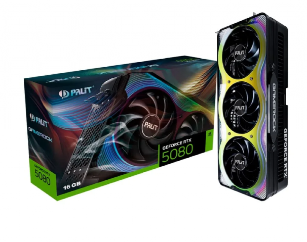 Placa de Vídeo Palit RTX 5080 GameRock NVIDIA GeForce, 16GB, GDDR7, ARGB SYNC EVO, G-Sync, Ray Tracing, DLSS 4 – NE75080019T2-GB2030G