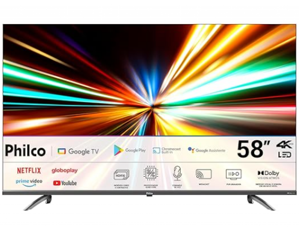 Smart TV 58″ Philco LED 4K Google TV HDR10 Wi-Fi BT5.1 Bivolt – P58KGA