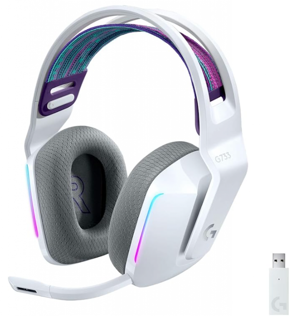 Headset Gamer Sem Fio Logitech G733 7.1 Dolby Surround RGB LIGHTSYNC, Blue VOICE para PC e PlayStation, Branco – 981-000882