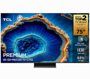 Smart TV 75″ QLED 4K TCL Mini LED 120Hz 75C755 com Processador AIPQ, Google TV, HDR10+, Wi-Fi, Bluetooth, Google Assistente, Dolby Vision e Atmos