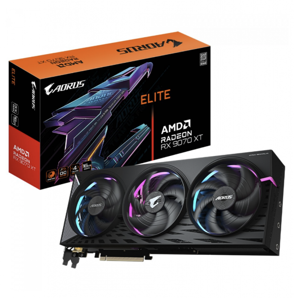 Placa de Vídeo Gigabyte Aorus AMD Radeon RX 9070 XT Elite, 16GB, GDDR6, FSR, Ray Tracing, GV-R9070XTAORUS E-16GD