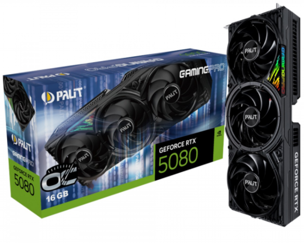 Placa de Vídeo Palit NVIDIA GeForce RTX 5080 GamingPro OC, 16GB, GDDR7, DLSS, Ray Tracing, NE75080S19T2-GB2031A