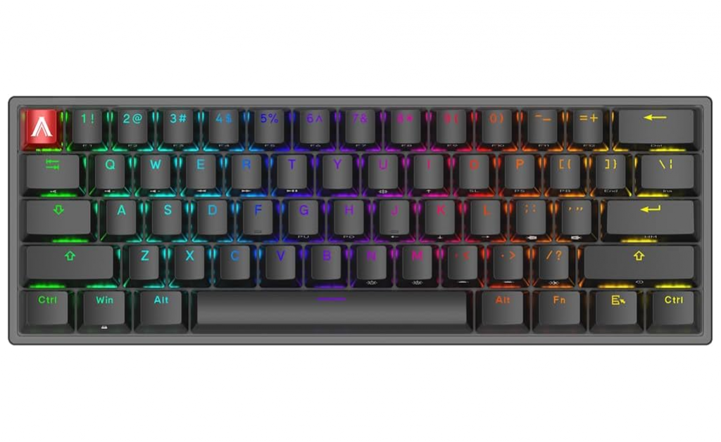 Teclado Mecânico Gamer AGON AGK600 Cherry MX Red Switch Hot-Swappable US RGB 360° com design 60% ultracompacto