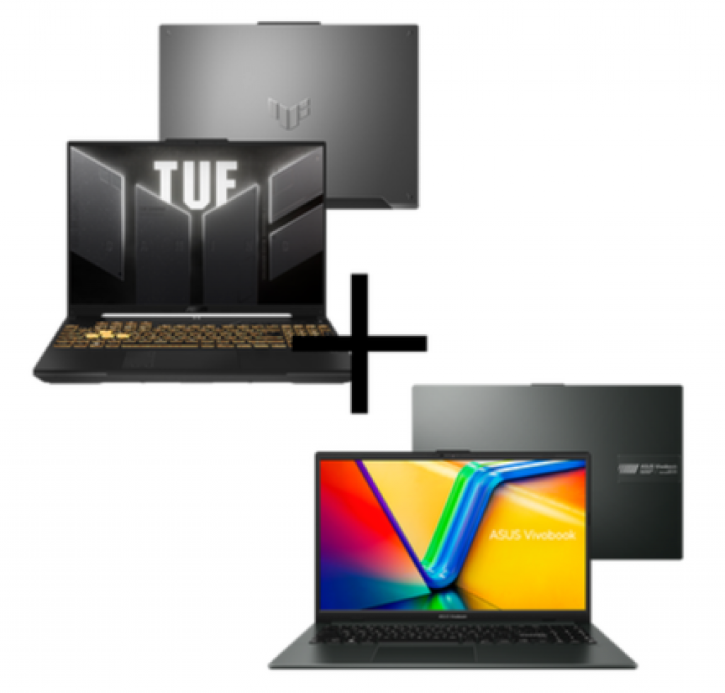 Combo Notebook ASUS TUF Gaming F16, RTX 3050 6GB + Core 5 210H, 16/512GB – FX607VJ-RL007W Mecha Gray + Notebook ASUS Vivobook Go 15, R3-7320U, 4/128GB – E1504FA-NJ1291 Mixed Black