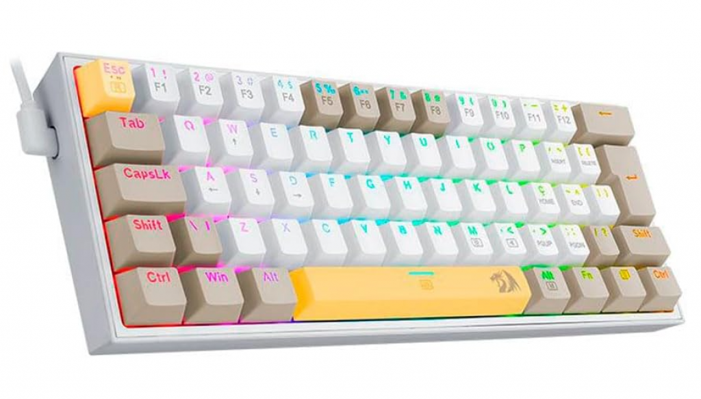 Teclado Mecanico Gamer Redragon Fizz RGB Amarelo Branco e Cinza Switch Marrom – K617RGB-YL WT GY (PT-BROWN)