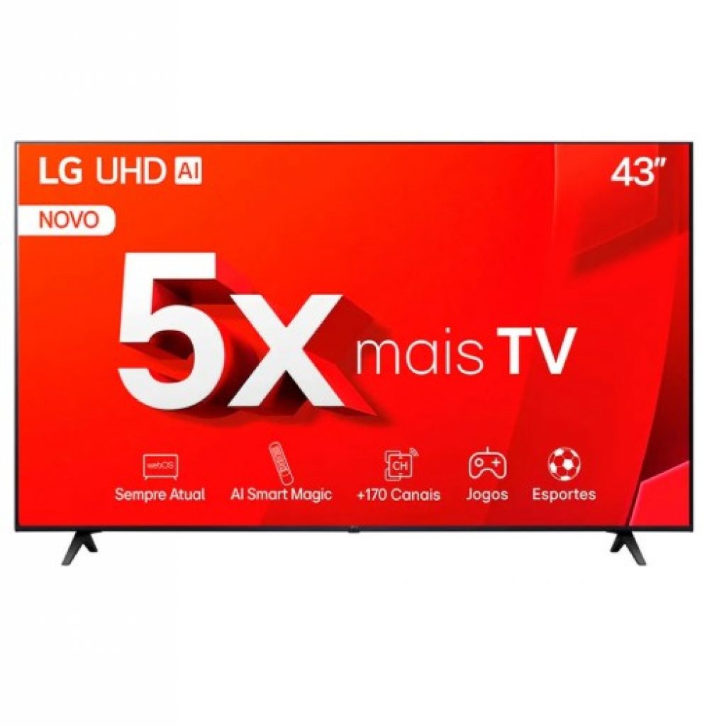 Smart TV LG 43″ 4K, TU801C Com Tela LED, LG ThinQ® AI, WiFi, 3 HDMI, HDR, Preta – 43TU801C0SA