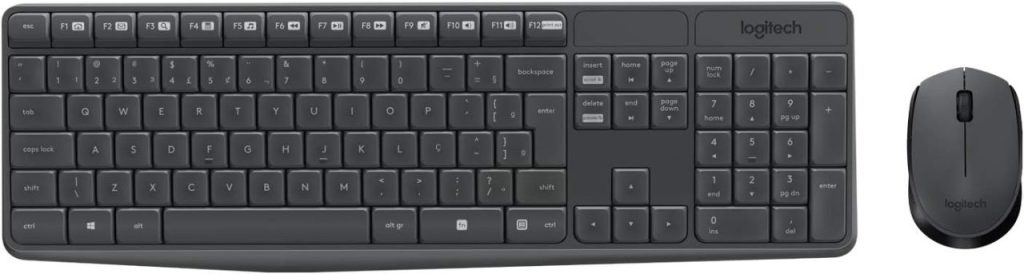 Teclado e Mouse Logitech MK235 Sem Fio Resistente à Água Cinza ABNT2