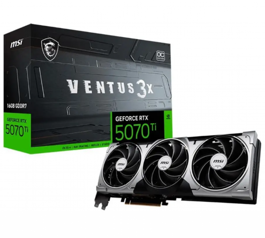 Placa de Vídeo MSI Geforce RTX 5070 TI 16G VENTUS 3X OC, NVIDIA, 16GB, GDDR7, Até 2497MHz – G507T-16V3C
