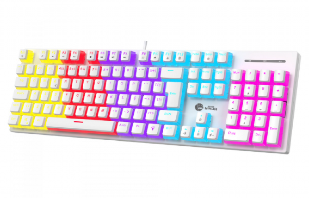 Teclado Mecânico Gamer Ninja Leap Pudim, Switch Blue, Rainbow, ABNT2, Full Size, White, GN-KB-LPFSWPRUAB