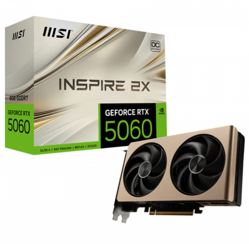Placa de Vídeo MSI NVIDIA GeForce RTX 5060 Inspire 2X OC, 8GB, GDDR7, DLSS, Ray Tracing – G506-8I2C