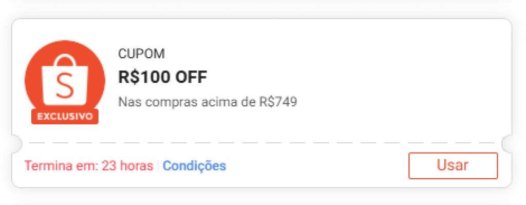 Cupom Shopee R$100 OFF em R$749 para Contas Selecionadas