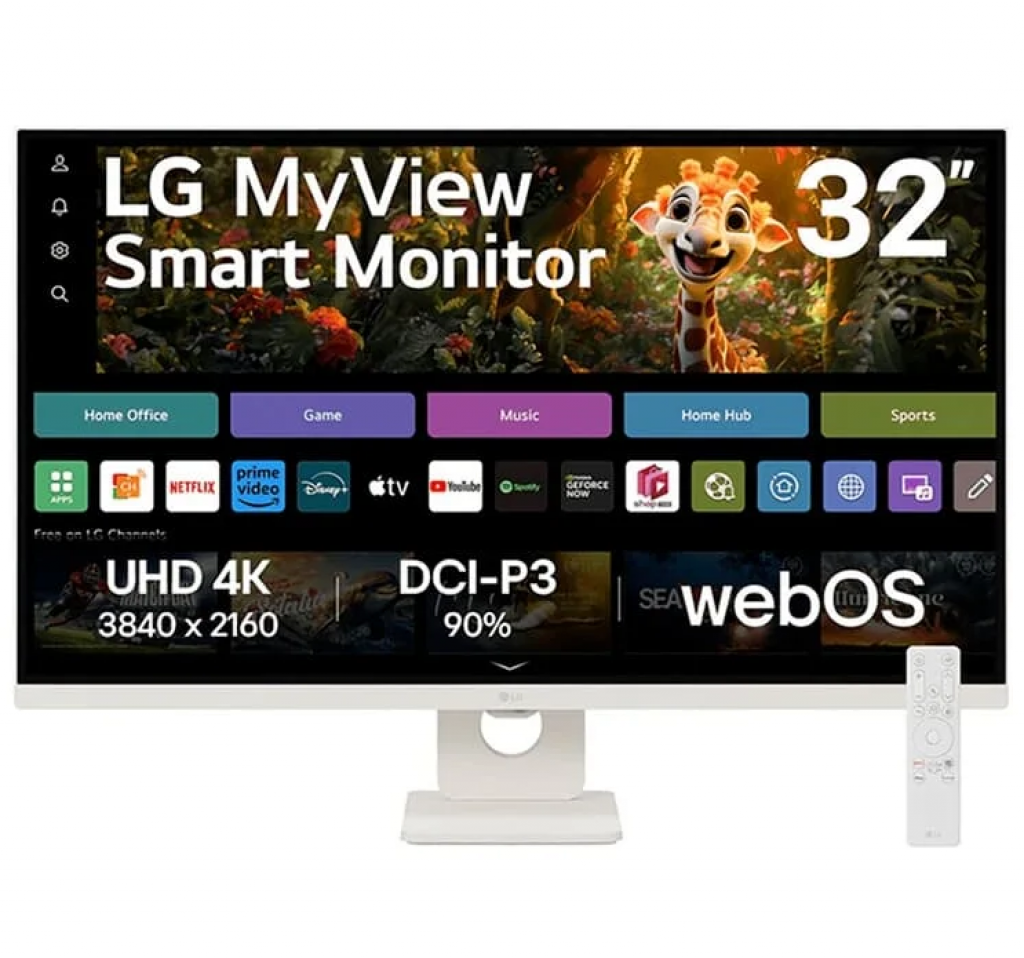 Monitor LG MyView Smart 32″ UHD 4K, WebOS, ThinQ Home, Air Play, Screen Share, Bluetooth, Branco – 32SR73U-W